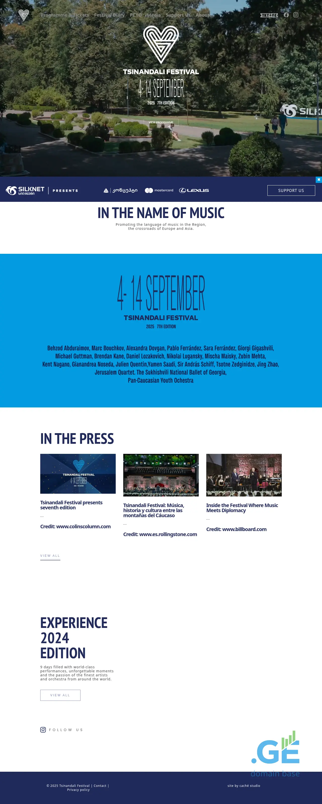 Screenshot of the site tsinandalifestival.ge