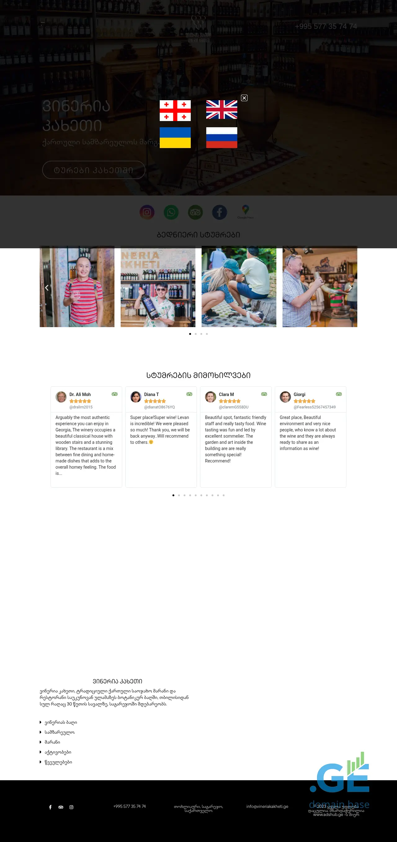 Screenshot of the site vineriakakheti.ge