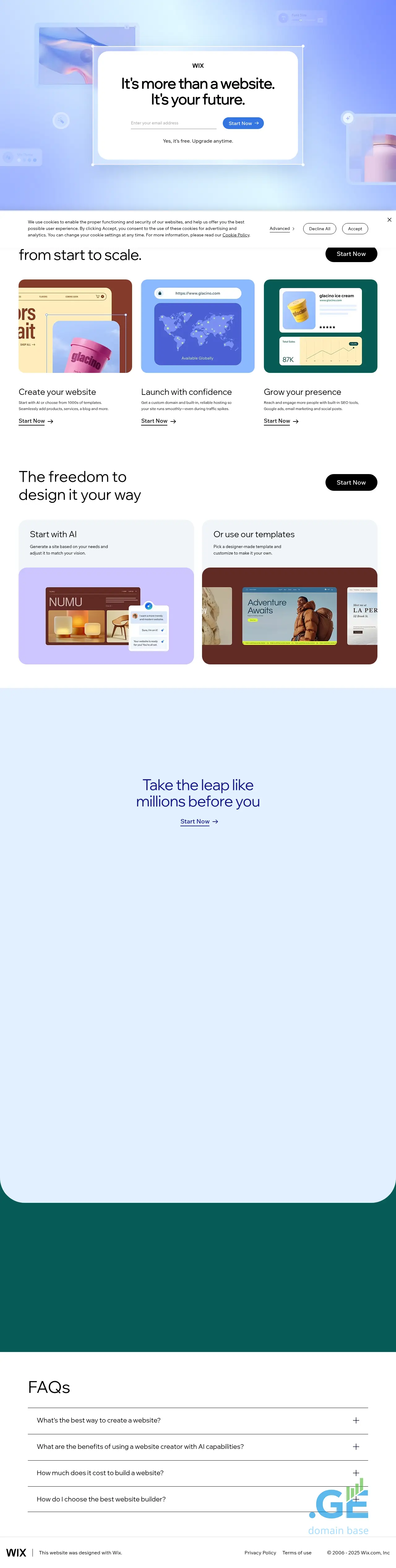 Screenshot of the site wix.ge