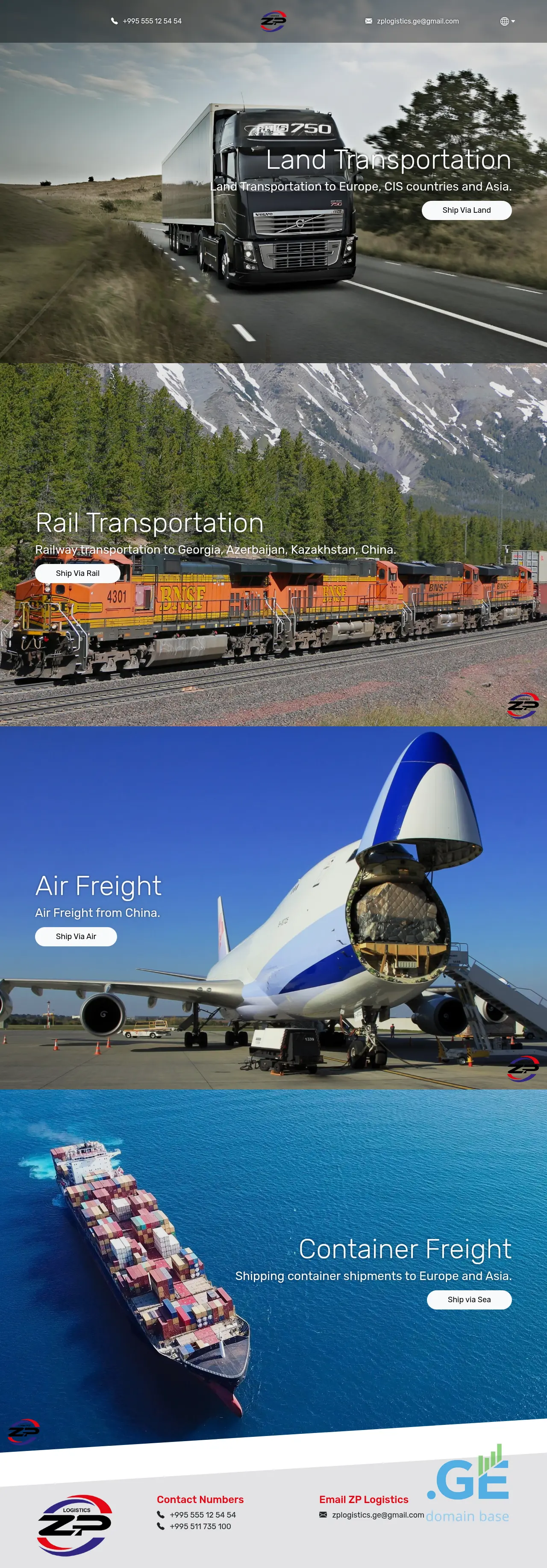 Screenshot of the site zplogistics.ge